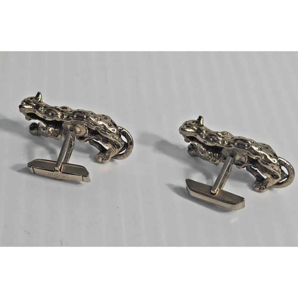 Vintage Signed SWANK Goldtone Leopard Cufflinks 1.5